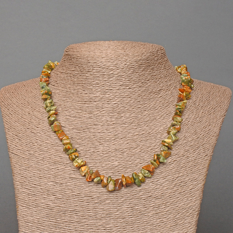 Necklace of Multicolored Jasper natural stone chips, diameter 8×3mm+-, length 48cm
