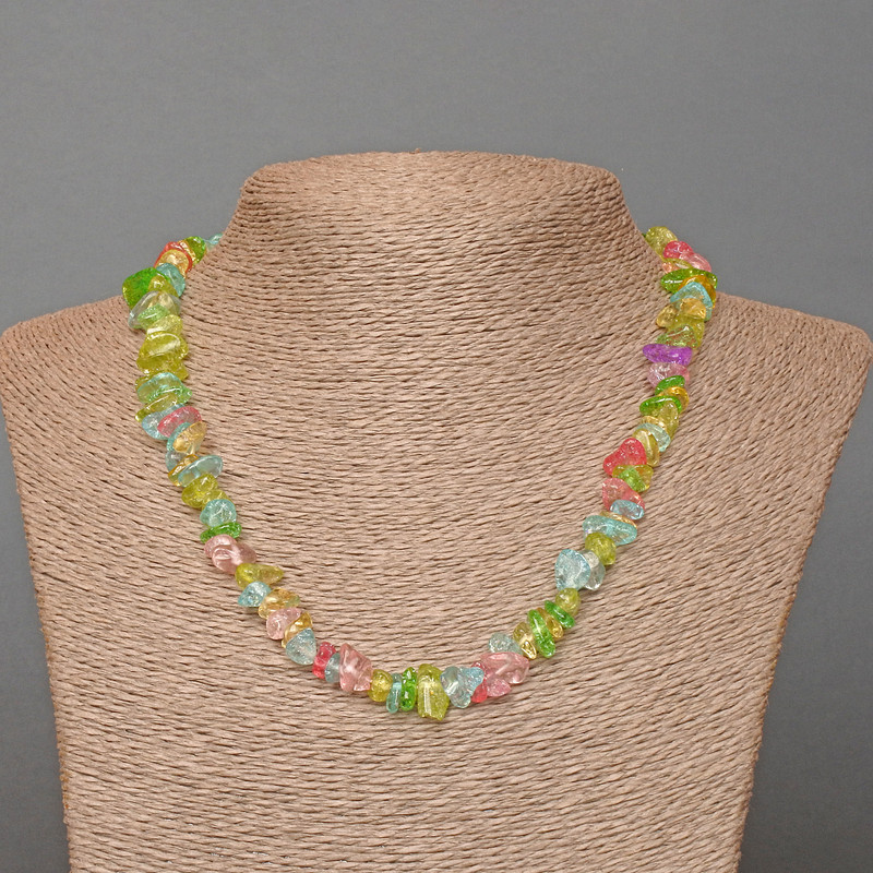 Colorful Glass Bead Necklace, 10x4 mm chips, length 47 cm