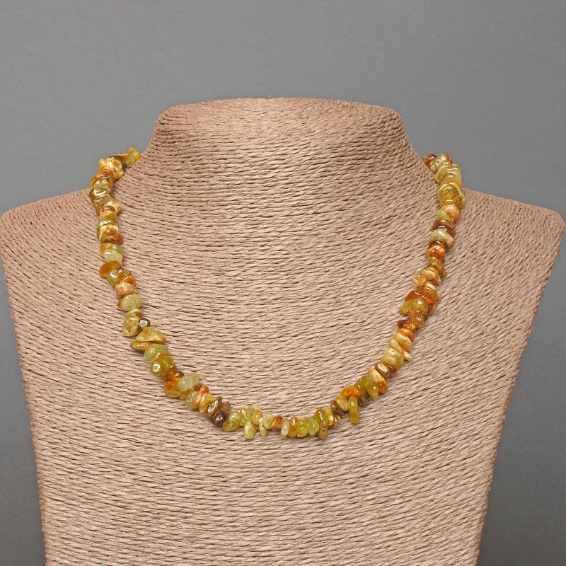 Grossular Necklace (Green Garnet) Natural Stone Chip, diameter 7x3mm ±, length 45cm