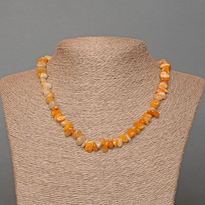 Necklace Agate Yellow Natural Stone Chip, 8x4 mm diameter, length 45 cm + 5 cm extender chain
