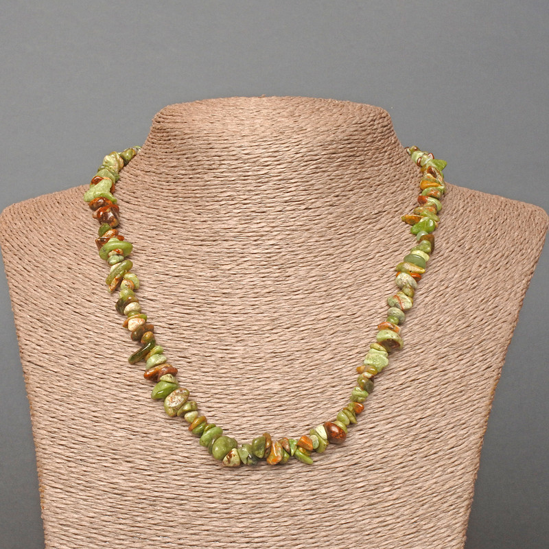 Green Jasper Necklace natural stone chip, 7x3mm, length 47cm
