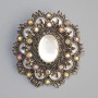 Brooch Pendant Accent White Cat's Eye with Chameleon Crystals, dark-silver metal 48x54mm