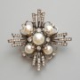 Brooch Pendant Accent with White Beads and Rhinestones, Silver Metal 53x52mm
