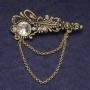 Brooch Accent with White Rhinestones and Crystal, Gold-Tone Metal 55x22mm