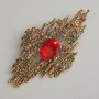 Brooch Pendant Accent with Red Crystal, multicolor Rhinestones, dark-gold metal 44×81 mm