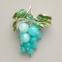 Brooch Pendant Vine with Aquamarine Beads, Green Enamel, Silver Metal 35x45mm