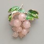 Brooch Pendant Grapes with Beads Pink Quartz, green enamel, silver metal 35x45mm