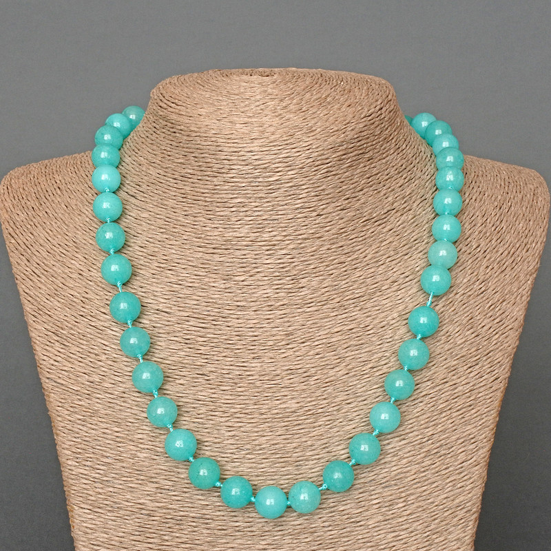 Aquamarine Necklace Natural Stone Smooth Bead, 10mm ±, Length 51cm ±