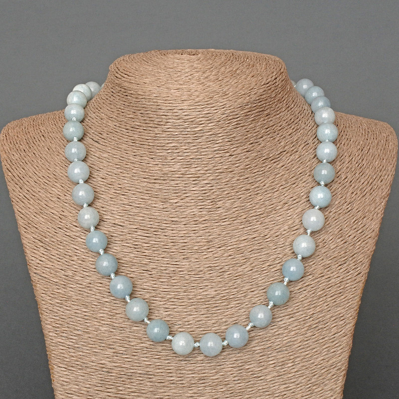 Aquamarine Necklace natural stone smooth bead, diameter 10mm±, length 50cm±