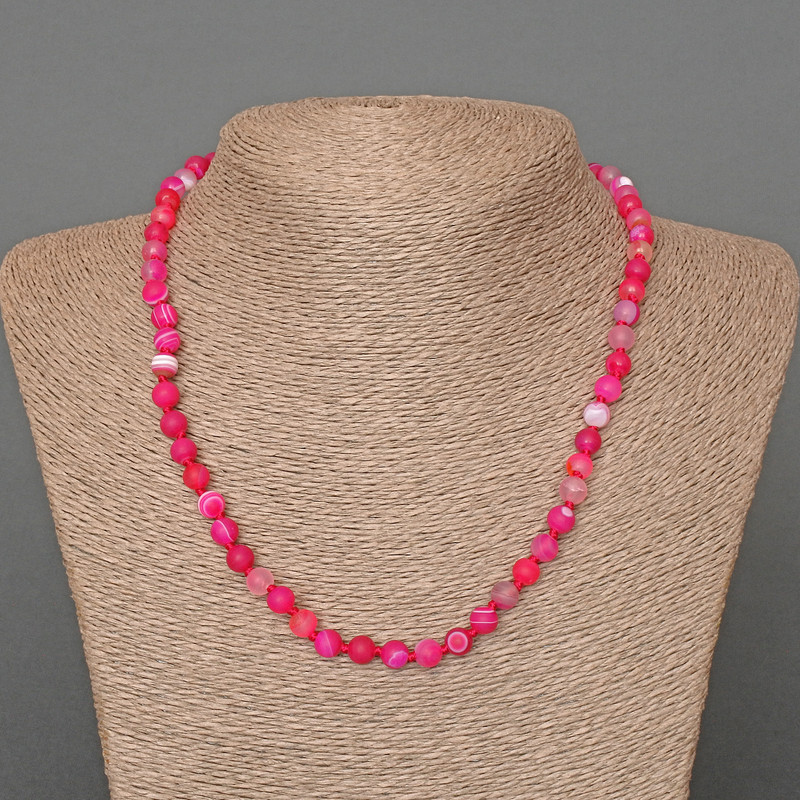 Necklace Agate raspberry matte natural stone smooth bead, diameter 6mm±, length 49cm±