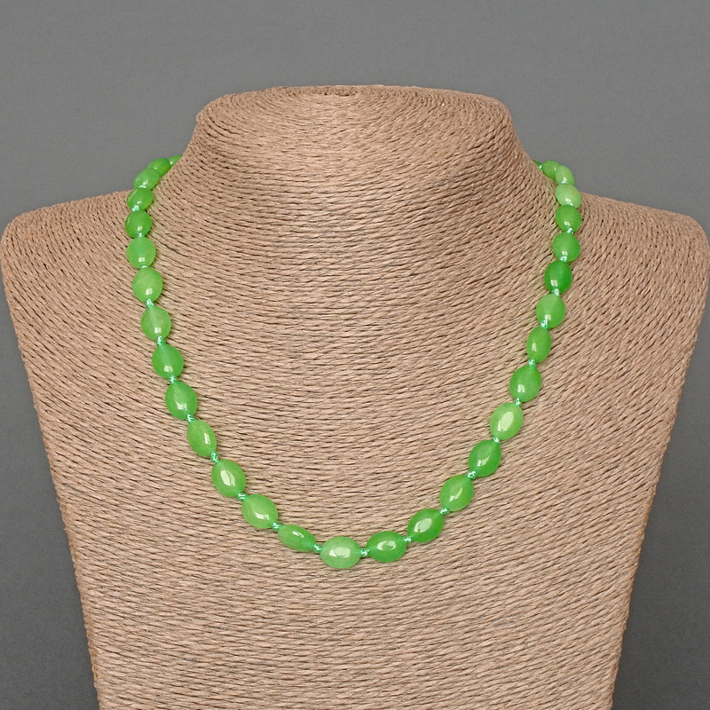 Chrysoprase Necklace, Natural Stone, Oval Beads, 8×10 mm, total length 48 in