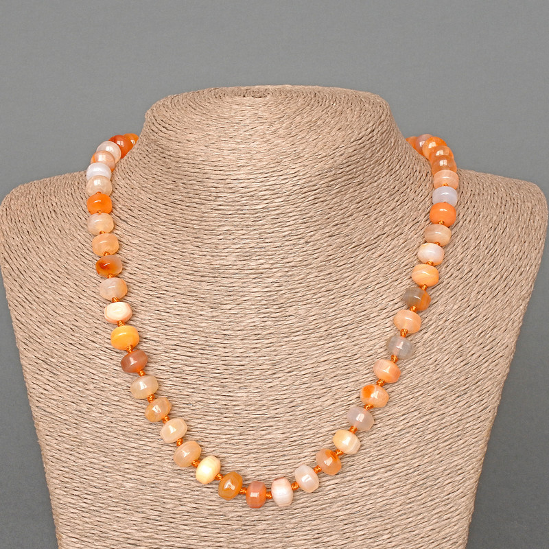 Carnelian Necklace with natural stone, smooth rondelle, 9x7 mm diameter, length 49 cm