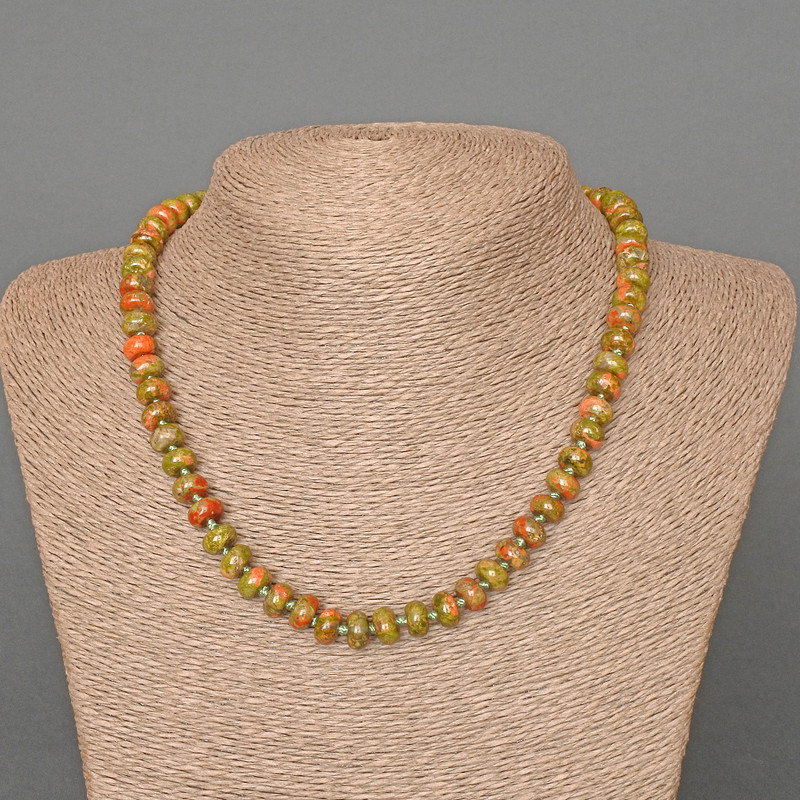 Jasper Heliotrope Beads Smooth Rondelle Natural Stone 8x5mm diam. ±, Length 47cm ±
