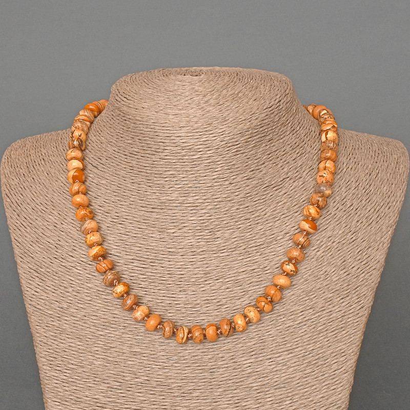 Landscape Jasper Necklace, natural stone, smooth rondelle beads, diameter 8×5 mm, length 46 cm
