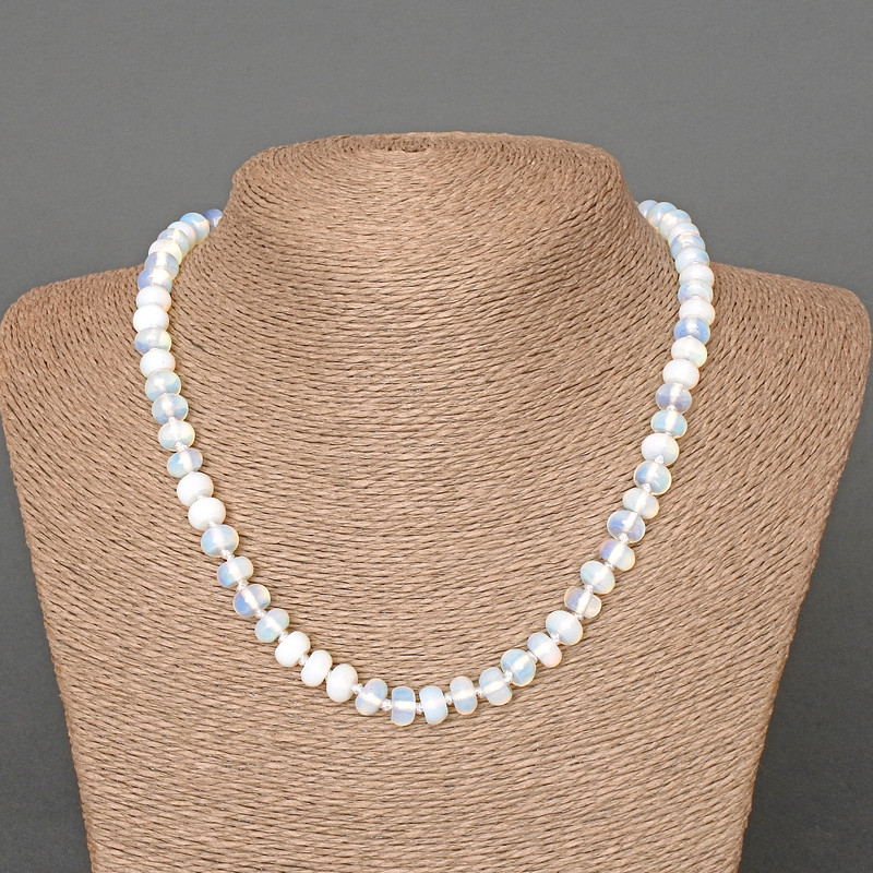 Moonstone Necklace (Synthetic) Smooth Rondelle Beads, 8x5 mm ±, Length 46 cm ±