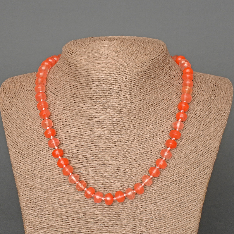 Chalcedony Necklace, natural stone, smooth rondelle, diameter 9x7mm ±, length 49cm ±