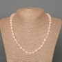 Necklace Rose Quartz Natural Stone Faceted Diamond-Shaped Beads, 8x8mm, ± diameter, 49 cm length, with seed beads