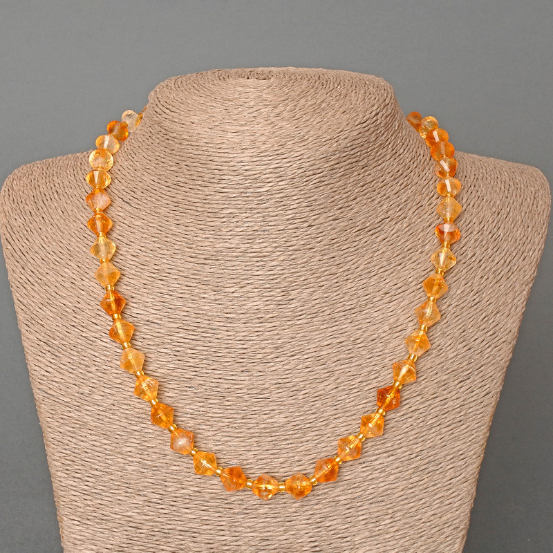 Citrine Necklace, Natural Stone, Faceted Diamond-shaped Beads, 9×8 mm +/-, 50 cm length, with Beads