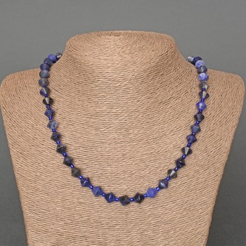 Natural Sodalite Faceted Diamond Necklace, Approx. 8.5x8.5 mm, 49 cm, with Seed Beads