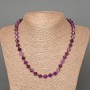 Amethyst Necklace natural stone faceted diamond shape, diameter 8.5x8.5mm, length 49 cm, with seed beads