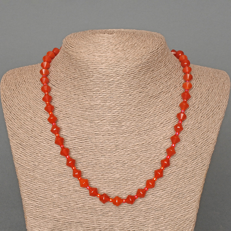 Carnelian Necklace with Faceted Diamond-shaped Beads, 8x8 mm, approx. 49 cm