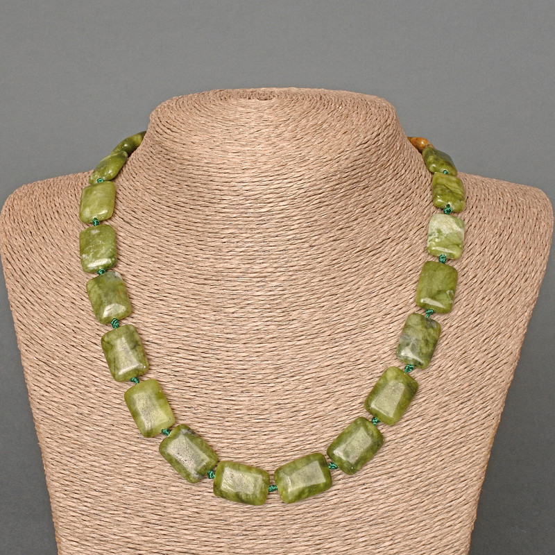Necklace Jadeite Natural Stone Rectangle, 13x18mm ±, length 48 cm