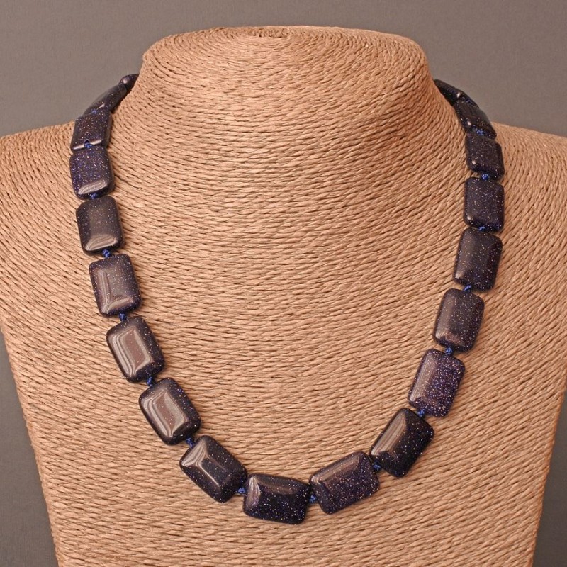 Aventurine Necklace Blue Sand Cairo Night (synthetic) Rectangle, 13×18 mm±, length 48 cm