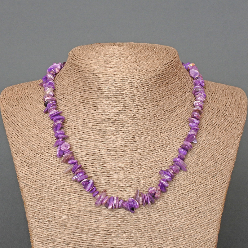 Charoite Necklace natural stone chip, diameter 9x3mm+-, length 47cm+-