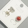 Xuping Stud Earrings with Red Crystal and White Rhinestones, Round Setting, 9.5 mm Diameter, Rhodium-Plated