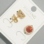 Xuping Stud Earrings with Red Crystal and White Rhinestones, Round Setting, 9.5 mm Diameter, 18K Gold-Plated