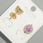 Xuping Stud Earrings with Pink Crystal and White Rhinestones, Round Frame, 9.5 mm Diameter, Gold Plated