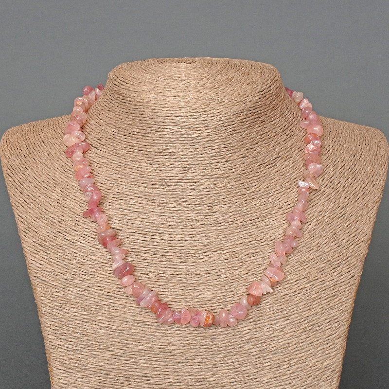 Necklace of Tourmaline-Quartz Natural Stone Chip, diameter 8x3mm±, length 47cm±