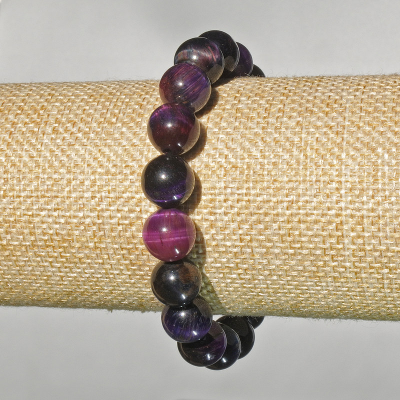 Bracelet Multicolored Cat's Eye Natural Stone Smooth Beads, diameter 10.5 mm, length 18 cm, stretch