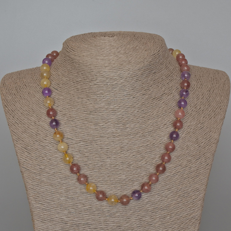 Beads Necklace Assorted Natural Stone Smooth Round Beads 8.5 mm ±, Length 48 cm ±