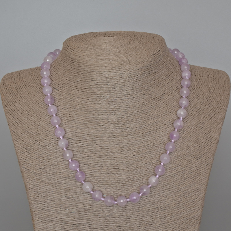 Necklace of Lavender Amethyst Natural Stone Smooth Bead, 8.5mm diameter, length 49cm