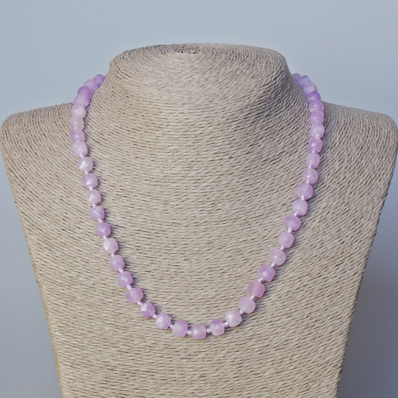 Lavender Amethyst Necklace, faceted cube natural stone, 7mm diameter +/-, length 45-49cm +/-