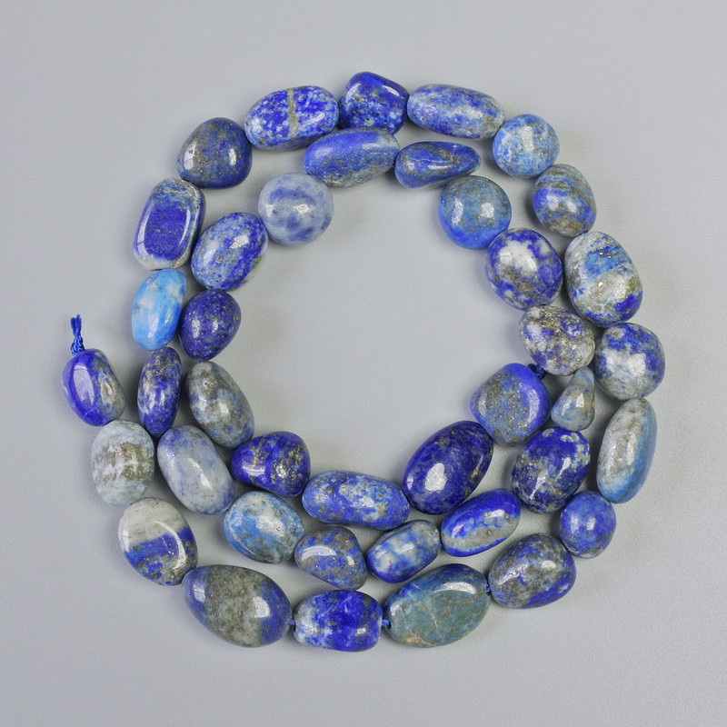 Lapis Lazuli Beads, natural stone faceted, diameter 8×10 mm ±, cord length 40 cm ± on thread