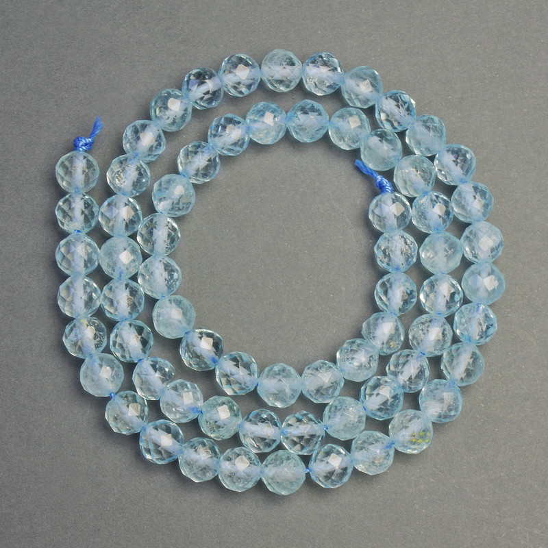 Natural gemstone beads Topaz faceted round bead, diameter 6.5 mm+- , length 39 cm+-