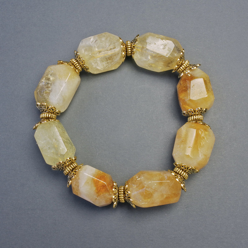 Citrine bracelet natural stone multifaceted 14x20mm+- with inlays, length 18cm+- stretch