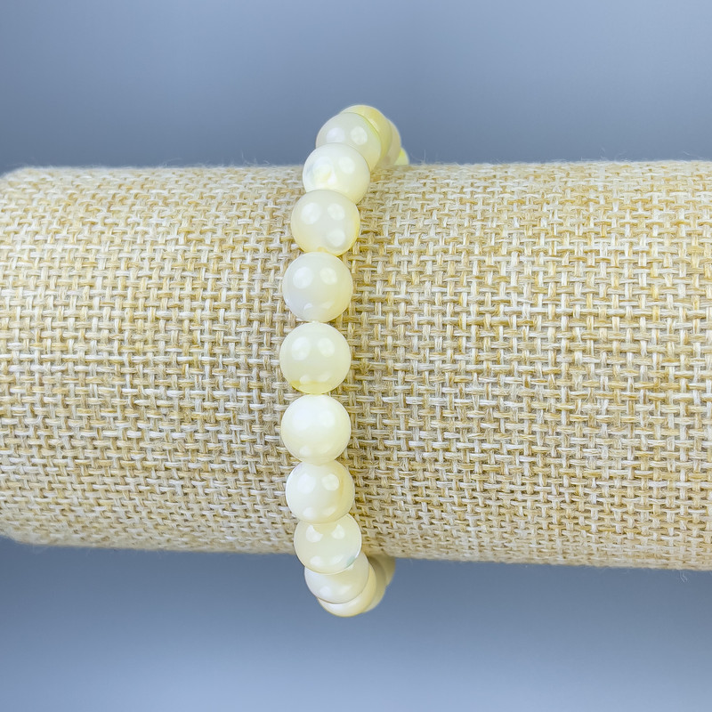 Bracelet, Mother of Pearl, smooth beads, diameter 8mm, stretch 18cm+/-