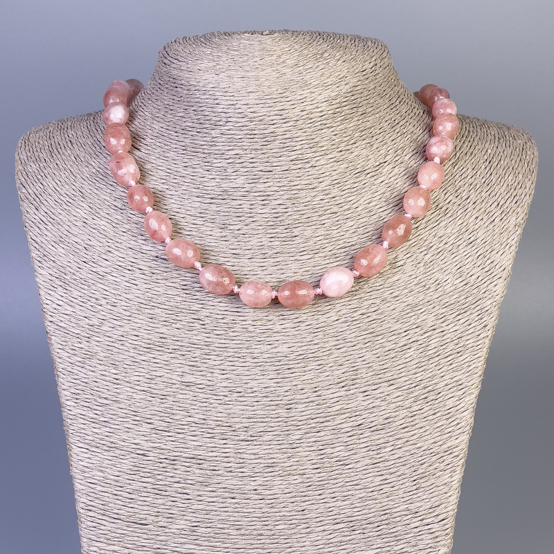 Strawberry Quartz Chandelle Bead Necklace, 13x11mm, 45 cm long with clasp