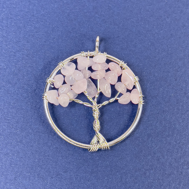 Tree of Life Pendant Pink Quartz Natural Stone 31x36mm+