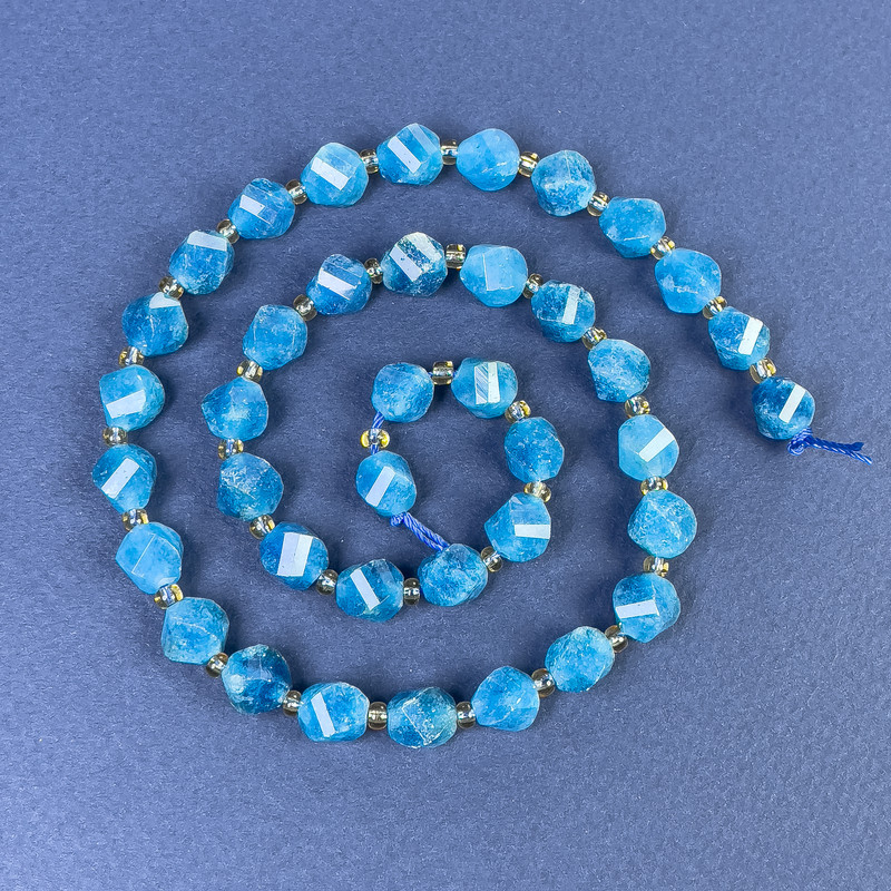 Apatite Beads, Faceted Diamond Shape 8x7mm ± with Beads on Thread, 38cm Length