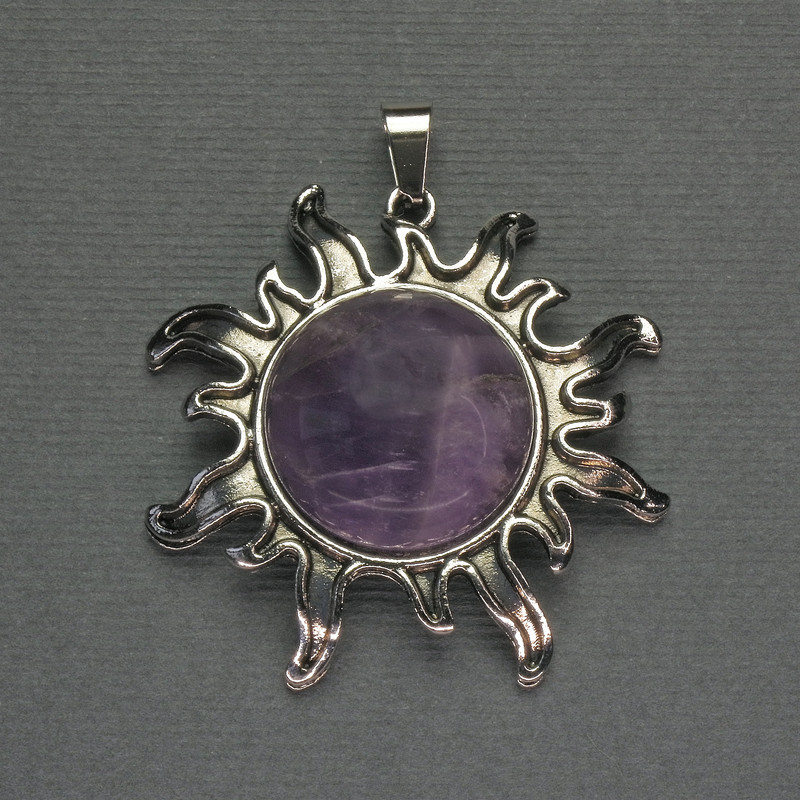 Pendant Sun Amethyst 42mm+-, length 48mm+- Silvered metal