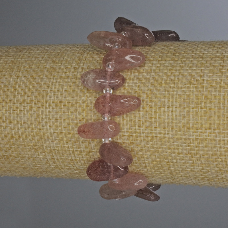 Strawberry Quartz Bead Bracelet, tumbled, diameter 12-16x8-12mm±, with seed beads, length 18cm±, elastic