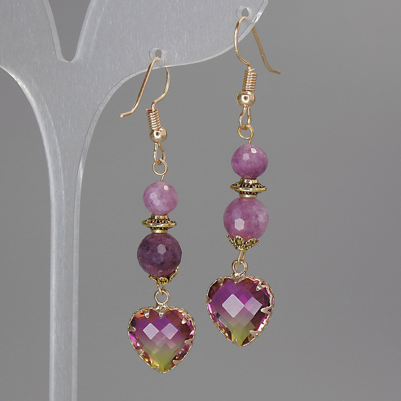 Tourmaline Earrings, Approx. 8 mm and 6 mm Faceted Rounds, Approx. 12 mm Heart, 56+ mm Long