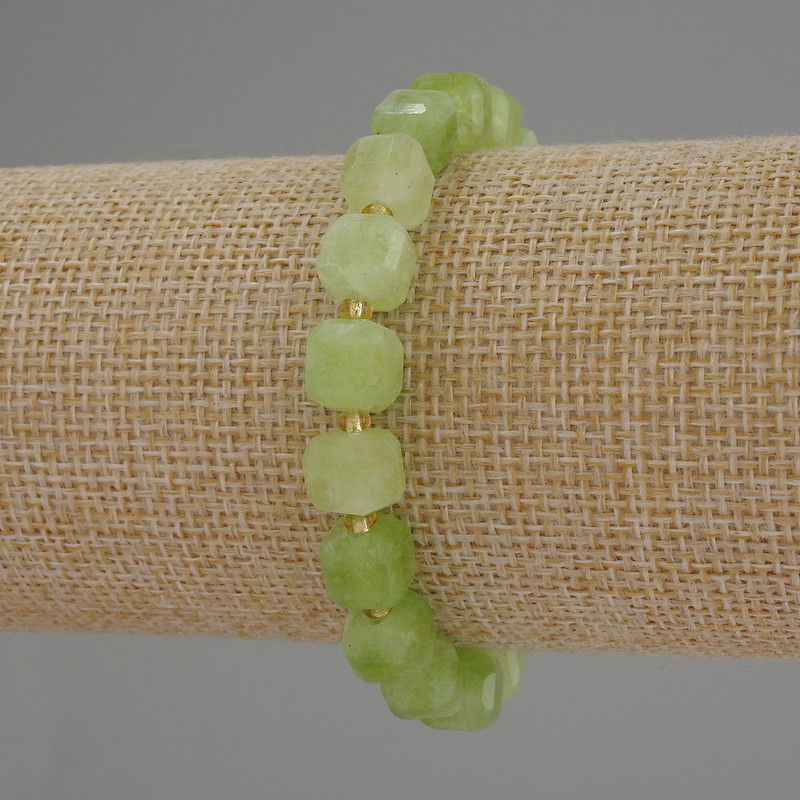 Chrysoprase Olivine Bead-iced Cube Bracelet, 8x8mm cube facets, 3mm seed beads, 18cm stretchy length