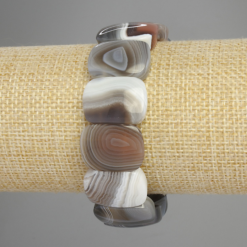 Agate Botswana Bracelet natural stone rounded link, diameter 20x14mm±, length 18cm± stretch