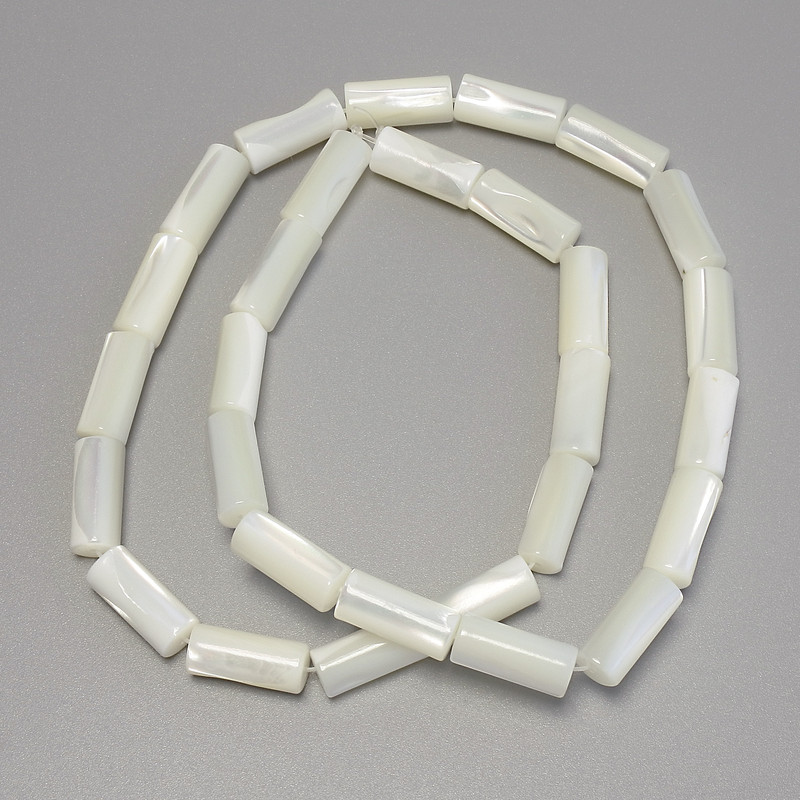 Mother-of-P Pearl Cylindrical Beads, diameter 13×6mm±, length 39cm± on thread