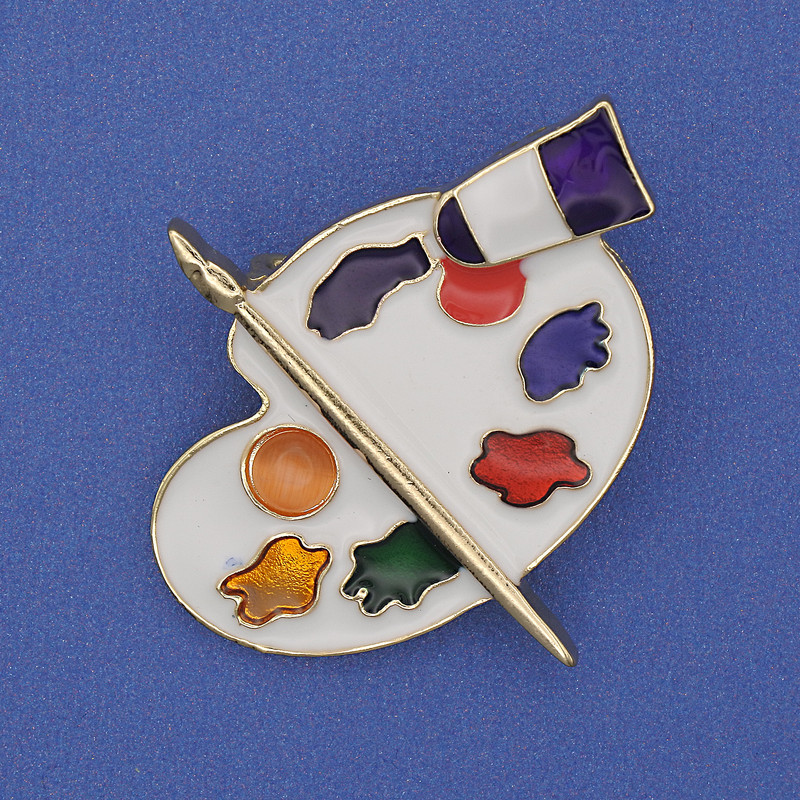 Brooch Pendant Palette with Enamel Golden Metal 40x37mm+